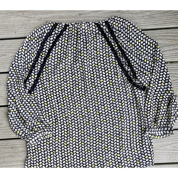 Vince Camuto Black White Yellow Shirt Size L Lace Detail And Drawstrings Tassels - Picture 13 of 16